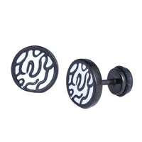 Load image into Gallery viewer, Fake Piercing Expander schwarz Flächenmuster schwarz weiß Schaubverschluss Edelstahl - chic - net.de
