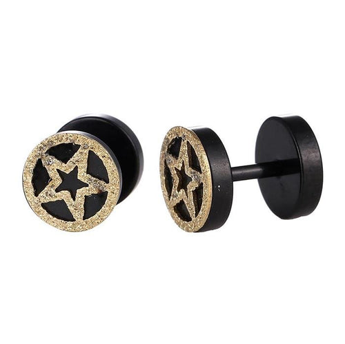 Fake Piercing Expander schwarz golden glitzerner Stern im Kreis Schaubverschluss Edelstahl - chic - net.de