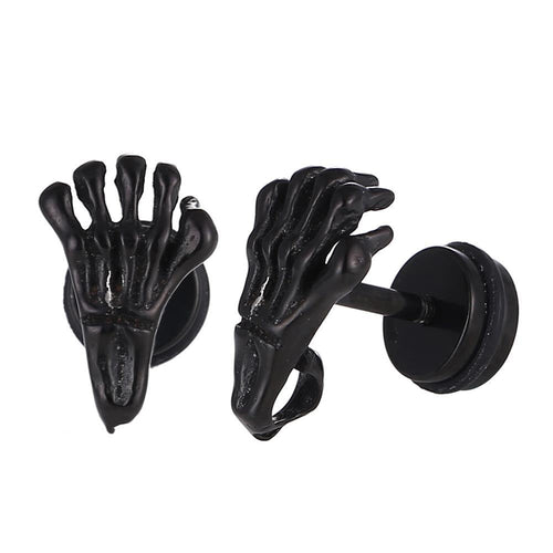Fake Piercing Expander schwarz Skelett Hand Schaubverschluss Edelstahl - chic - net.de