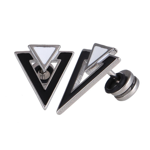 Fake Piercing Expander silberfarben Dreieck schwarz kleines weiß Schaubverschluss Edelstahl - chic - net.de