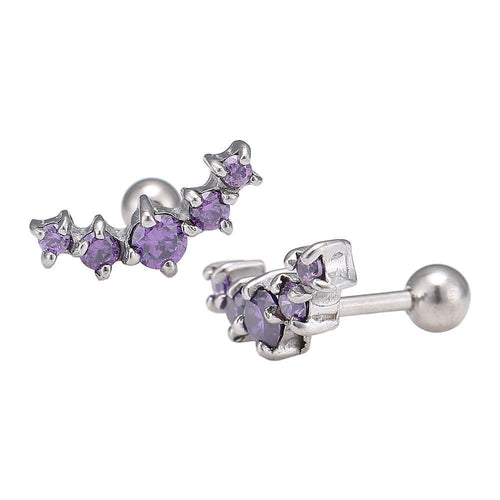 Fake Piercing Expander silberfarben fünf lila Zirkonia Steine Schaubverschluss Edelstahl - chic - net.de