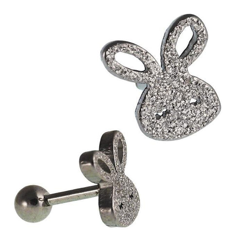 Fake Piercing Expander silberfarben Hase glitzer Schaubverschluss Edelstahl - chic - net.de