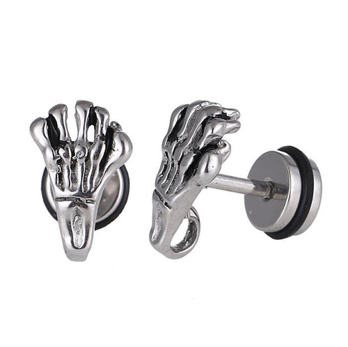 Fake Piercing Expander silberfarben Skelett Hand Schaubverschluss Edelstahl - chic - net.de