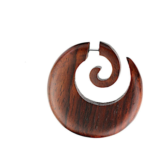 Fake Piercing Ohrring Narra Holz Spirale breiter werdend - chic - net.de