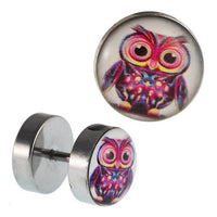Load image into Gallery viewer, Fake Piercing Plug Edelstahl Eule bunt große Kulleraugen 10 mm - chic - net.de
