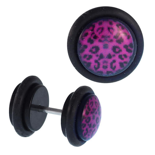 Fake Piercing Plug Leoparden Fell Muster Pink Gummiring 7 mm - chic - net.de