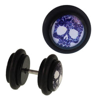 Load image into Gallery viewer, Fake Piercing Plug Totenkopf Blumen lila blau Augen groß weiß Acryl Gummiring 7 mm - chic - net.de
