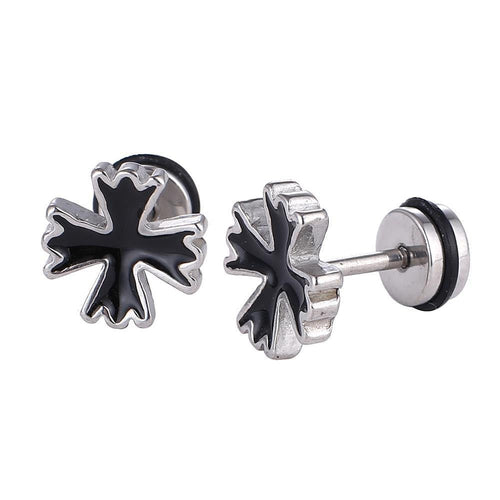 Fake Piercing schwarzes Kreuz Zacken Rand Edelstahl Schraubverschluss silberfarben - chic - net.de