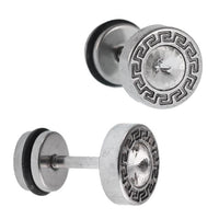 Load image into Gallery viewer, Fake Piercing silbern rund kleiner Zirkonia Stein weiß quadratisches Muster Edelstahl - chic - net.de
