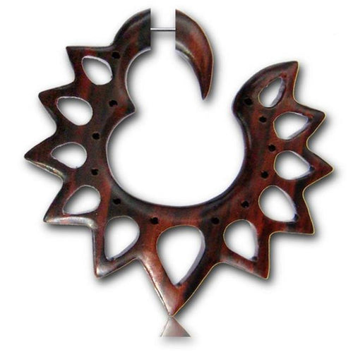 Fake Piercing Sono Holz Flammen Ring gestanzt braun gemasert Plug nickelfrei spitz Kreise Ohrstecker - chic - net.de