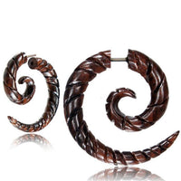 Load image into Gallery viewer, Fake Piercing Spirale Spiralenmuster dunkelbraun Holz Edelstahlbügel Verschluss - chic - net.de
