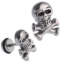 Load image into Gallery viewer, Fake Piercing Totenkopf mit gekreuzten Knochen Edelstahl Schraubverschluss silbern - chic - net.de
