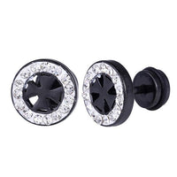 Load image into Gallery viewer, Fake Plug Piercing Edelstahl schwarz Rand Zirkonia Steine Kreuz mittig - chic - net.de
