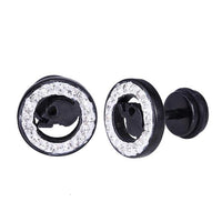 Cargar imagen en el visor de la galería, Fake Plug Piercing Edelstahl schwarz weißer Zirkonia Rand Totenkopf Schädel schwarz - chic - net.de

