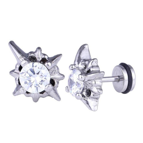 Fake Plug Piercing Edelstahl silber Farben Blume Zirkonia Stein weiß rund - chic - net.de