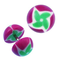 Cargar imagen en el visor de la galería, Fake Plug Piercing Halbkugel in Lila mit grün - weißer Blume aus Acryl und Edelstahl Stift - chic - net.de
