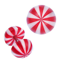 Load image into Gallery viewer, Fake Plug Piercing Halbkugel in rot - weiß gestreift aus Acryl und Edelstahl Stift 1mm - chic - net.de
