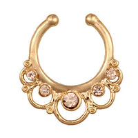 Load image into Gallery viewer, Fake Septum Piercing gelbgolden Kreise Zirkonia Steine Kugeln Edelstahl - chic - net.de
