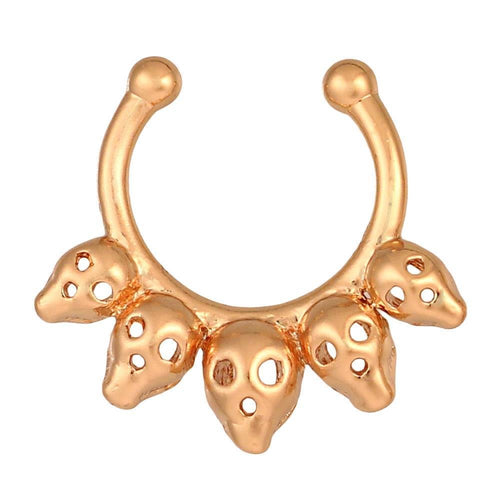 Fake Septum Piercing goldfarben 5 Totenköpfe Edelstahl - chic - net.de