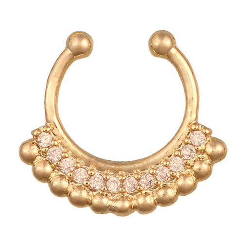 Fake Septum Piercing goldfarben Band mit Zirkonia Steinen Kugeln weiß Edelstahl - chic - net.de