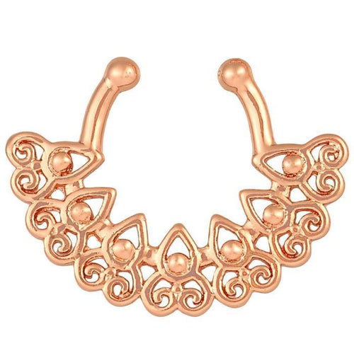 Fake Septum Piercing rosegolden kleien Tropfen und Schnörkel Rand Edelstahl - chic - net.de