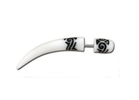 Load image into Gallery viewer, A white Fake Piercing Bone earring with spiral and star patterns, featuring a stainless steel spike post—ideal for those wanting bold Bone Edelstahl Ohrringe or eye-catching, organic-inspired Fake Piercings.
