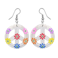 Load image into Gallery viewer, Holzohrringe schwarz Peace bunt Blumen Perlen Ohrringe Holz Edelstahl Ohrhänger Damen Organic - chic - net.de
