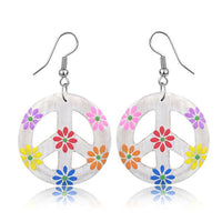 Load image into Gallery viewer, Holzohrringe schwarz Peace bunt Blumen Perlen Ohrringe Holz Edelstahl Ohrhänger Damen Organic - chic - net.de
