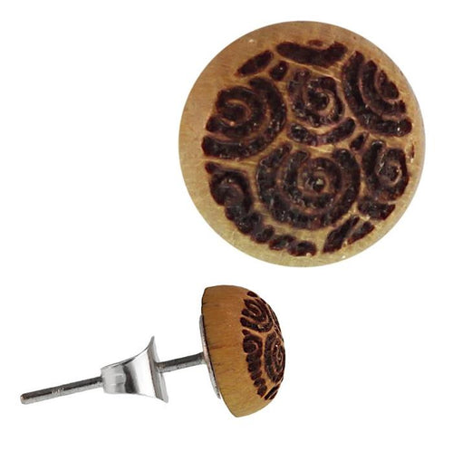 Holzohrstecker Spiralen Sterlingsilber 925er rund 8 mm Lasergravur Jackfrucht - chic - net.de
