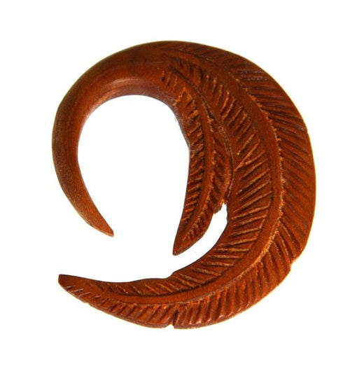 Holz Hook Ohr Piercing Sawoholz rotbraun Federn 4mm 6mm