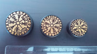 Load image into Gallery viewer, Flesh Plug Vegvisir Runen Kreis Holz Sonoholz Jackfrucht double flared
