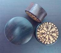 Load image into Gallery viewer, Flesh Plug Vegvisir Runen Kreis Holz Sonoholz Jackfrucht double flared
