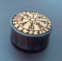 Load image into Gallery viewer, Flesh Plug Vegvisir Runen Kreis Holz Sonoholz Jackfrucht double flared
