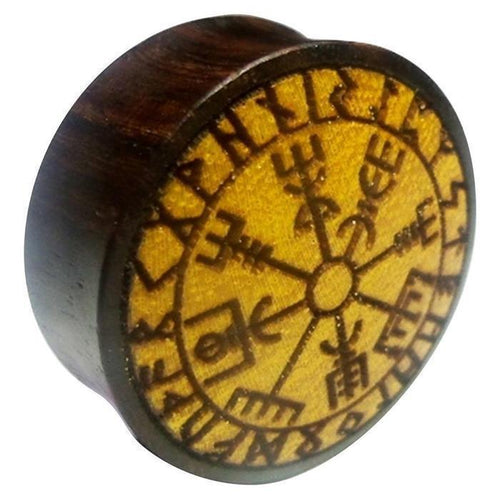 Flesh Plug Vegvisir Runen Kreis Holz Sonoholz Jackfrucht double flared