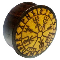 Load image into Gallery viewer, Flesh Plug Vegvisir Runen Kreis Holz Sonoholz Jackfrucht double flared
