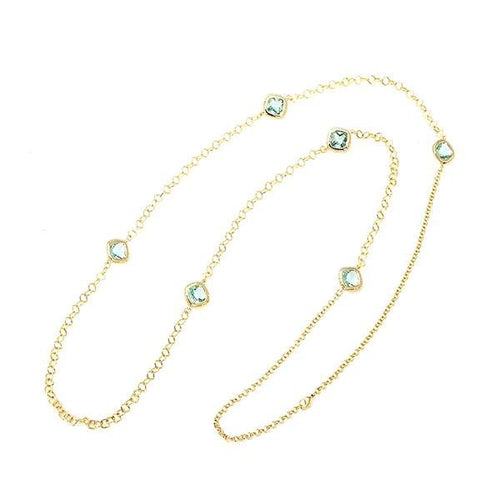 Kette 18 karat vergoldet Glaskristalle türkis eckig Zopfrand nickelfrei Karabiner lang - chic - net.de
