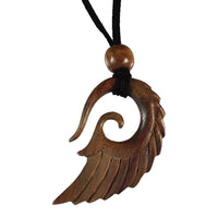 Load image into Gallery viewer, Kette Holz Flügel Spiralen Anhänger braun gestreift Lederband verstellbar Holzperlen 75 cm - chic - net.de
