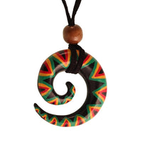 Cargar imagen en el visor de la galería, Kette Holz Rastafarben Dreiecke Anhänger Lederband Holzperlen verstellbar bemalt - chic - net.de
