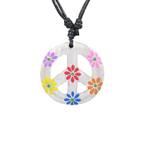Load image into Gallery viewer, Kette Sono Holz Peace Anhänger schwarz Blumen bunt 33 mm verstellbar Baumwolle Hippie - chic - net.de
