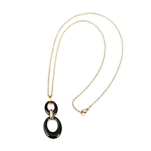 Ketten Halskette Edelstahl nickelfrei Damen Anhänger Keramik zwei Ringe oval schwarz - chic - net.de