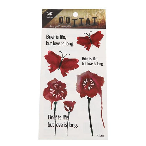 Klebetattoo Aquarell Style Schmetterlinge Blumen rot Spruch 6 Motive 1 Bogen - chic - net.de