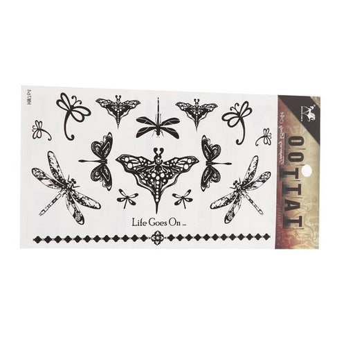 Klebetattoo Libellen verschiedene Designs schwarz Spruch Armband 16 Motive 1 Bogen - chic - net.de