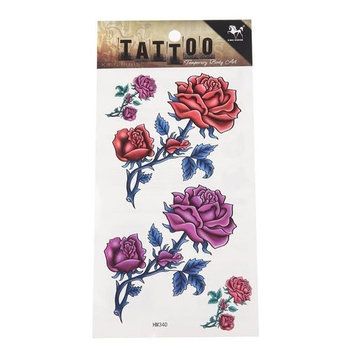 Klebetattoo Rosen Blüten rot lila Stiel Blätter blau Dornen 4 Motive 1 Bogen - chic - net.de