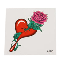 Load image into Gallery viewer, Klebetattoo temporär Rose pink Steil Blätter grün Herz Tropfen 1 Bogen - chic - net.de
