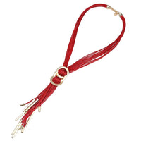 Load image into Gallery viewer, Lange Lederband Kette Fäden rot goldfarben Brass Ringe ca 50 cm lang Edelstahl verstellbar - chic - net.de
