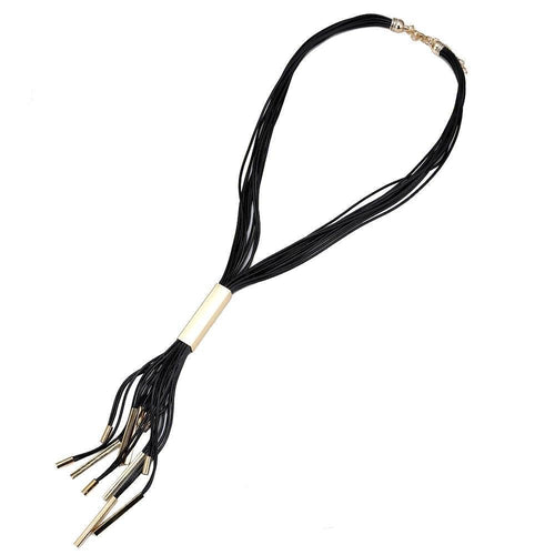 Lange Lederband Kette Fäden schwarz goldfarben Brass Rechteck ca 50 cm lang Edelstahl verstellbar - chic - net.de