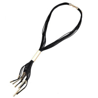 Load image into Gallery viewer, Lange Lederband Kette Fäden schwarz goldfarben Brass Rechteck ca 50 cm lang Edelstahl verstellbar - chic - net.de

