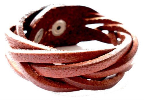 Lederarmband geflochten braun rot breit verstellbar Armband Druckknopf unisex nickelfrei - chic - net.de