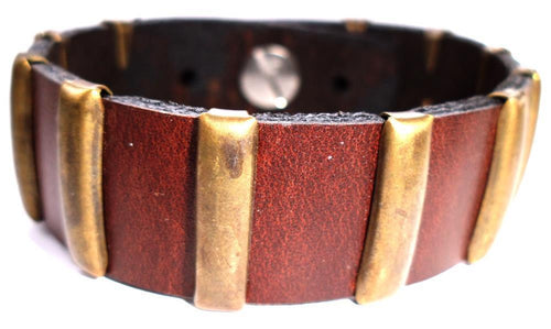 Lederarmbänder braun breit goldene rechteckige Nieten Brass Armband Leder unisex nickelfrei - chic - net.de