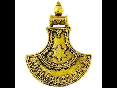 Messing Anhänger Axt Kopf 51 mm Zacken Stern antik golden Kette Tribal nickelfrei Brass Schmuck - chic - net.de